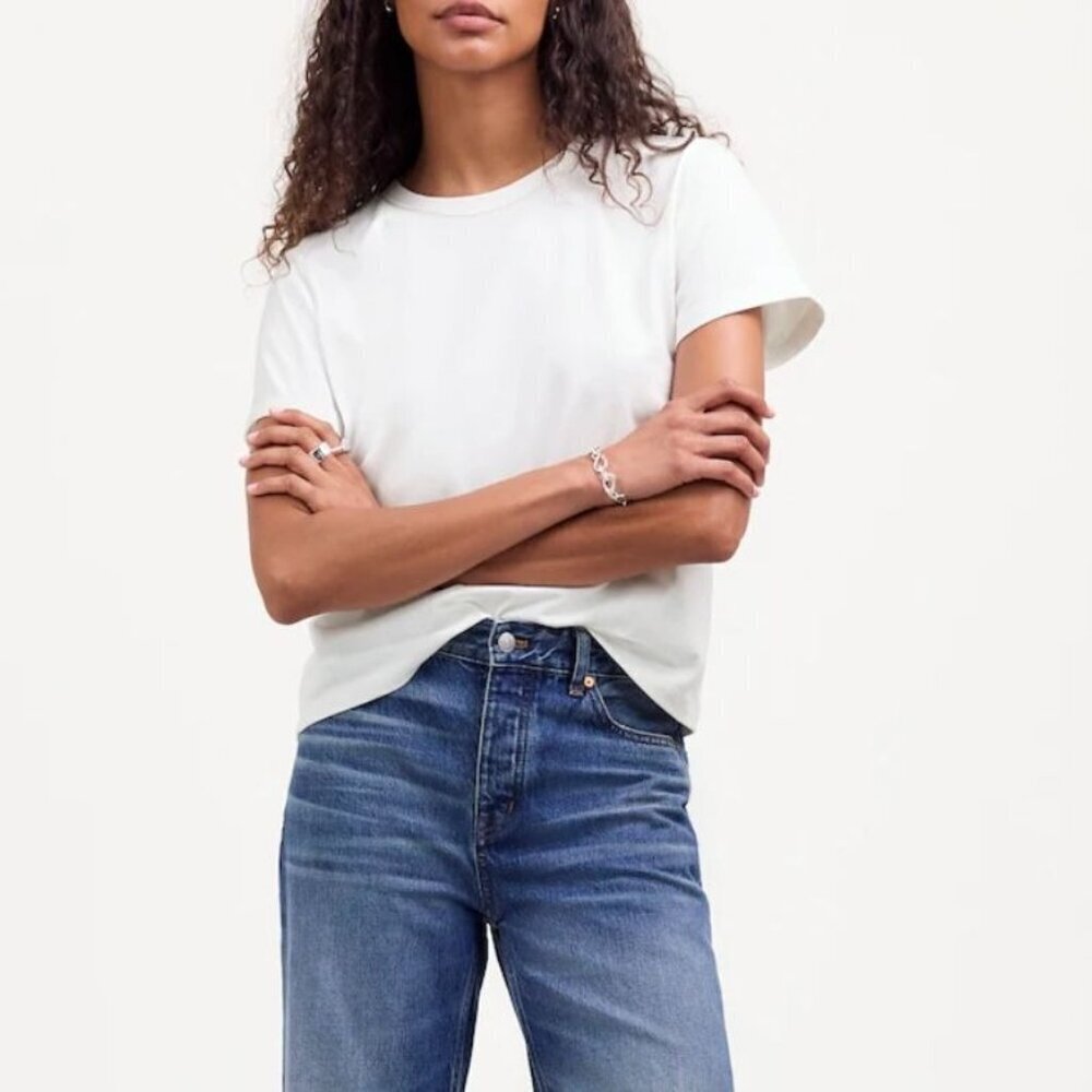 NWT Madewell Cotton Perfect Crewneck Tee in Eyelet White - Size: XXS - Picture 10 of 10